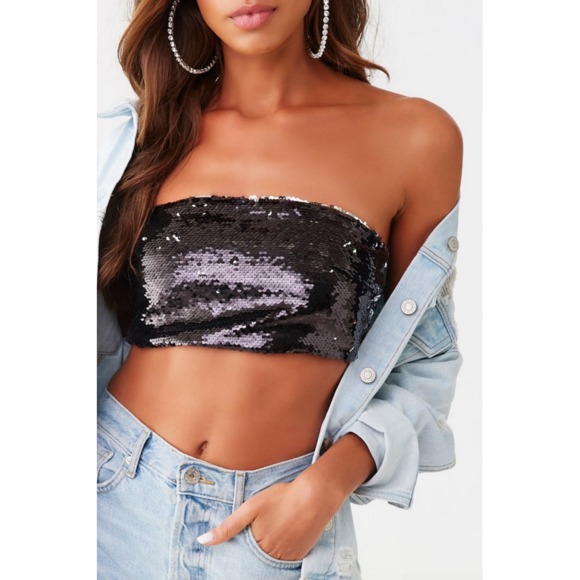 Forever 21 Glitter Bandeau Sequin Cropped Tube‎ Top - Picture 1 of 4